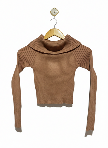 COTTON ON |XS| BUST 11| CAMEL RIBBED OFF-THE-SHOULDER TOP