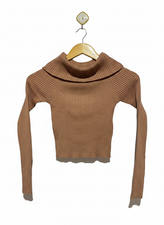 COTTON ON |XS| BUST 11| CAMEL RIBBED OFF-THE-SHOULDER TOP