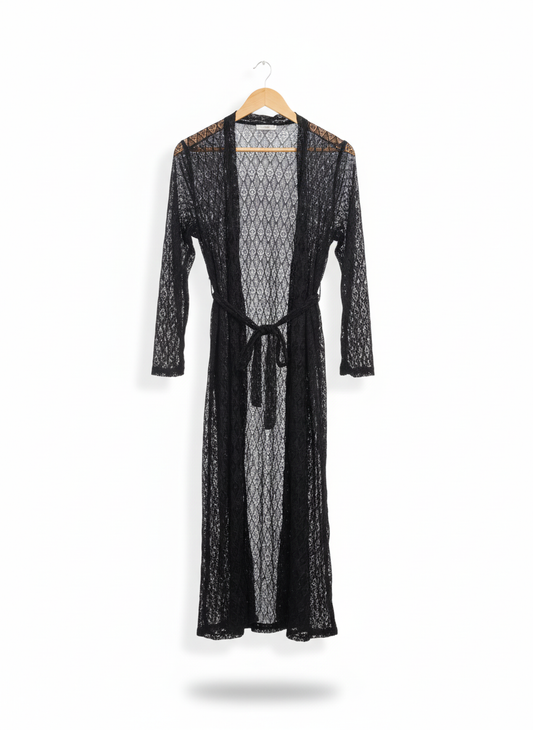 Women's Black Open-Front Long Kimono Cover-Up