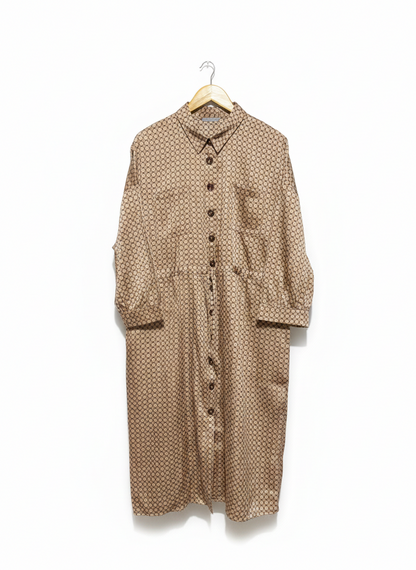 DOROTHY PERKINS |XL|C5| BUST 24| WOMEN'S GEOMETRIC PRINT SHIRT DRESS IN TAN
