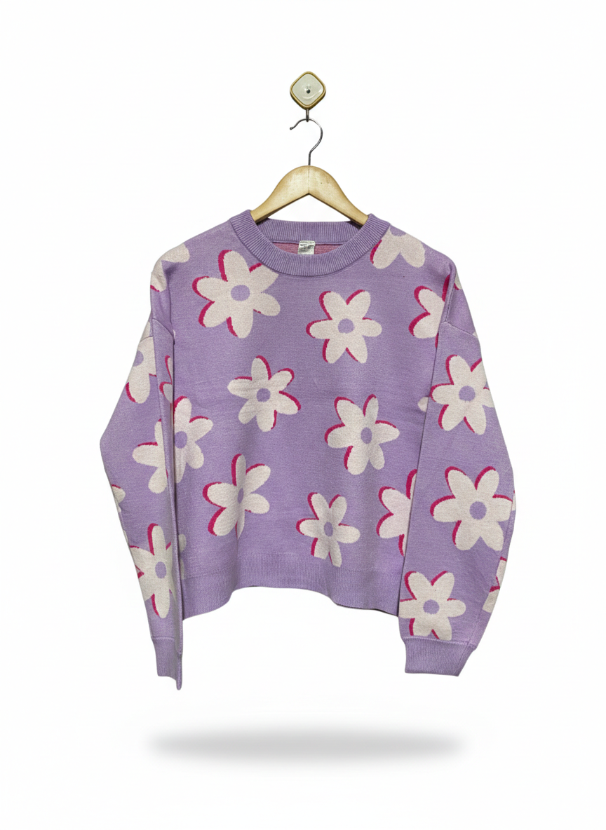 ANKO |L| BUST 20| Purple Floral Knit Crewneck Sweater