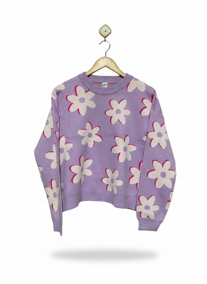 ANKO |L| BUST 20| Purple Floral Knit Crewneck Sweater