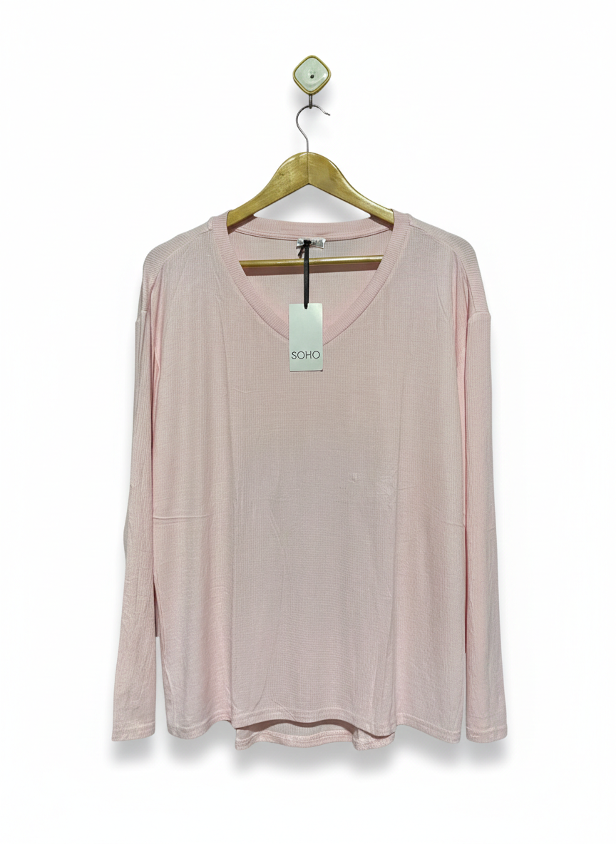 SOHO |L| BUST 22| light pink long-sleeved V-neck top