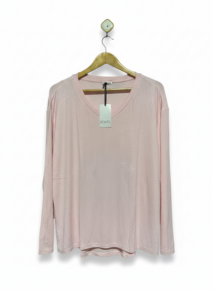 SOHO |L| BUST 22| light pink long-sleeved V-neck top