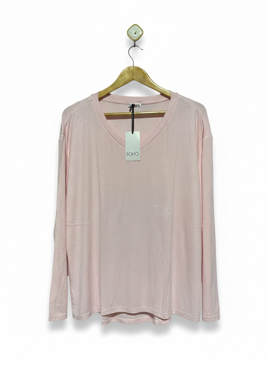 SOHO |L| BUST 22| light pink long-sleeved V-neck top