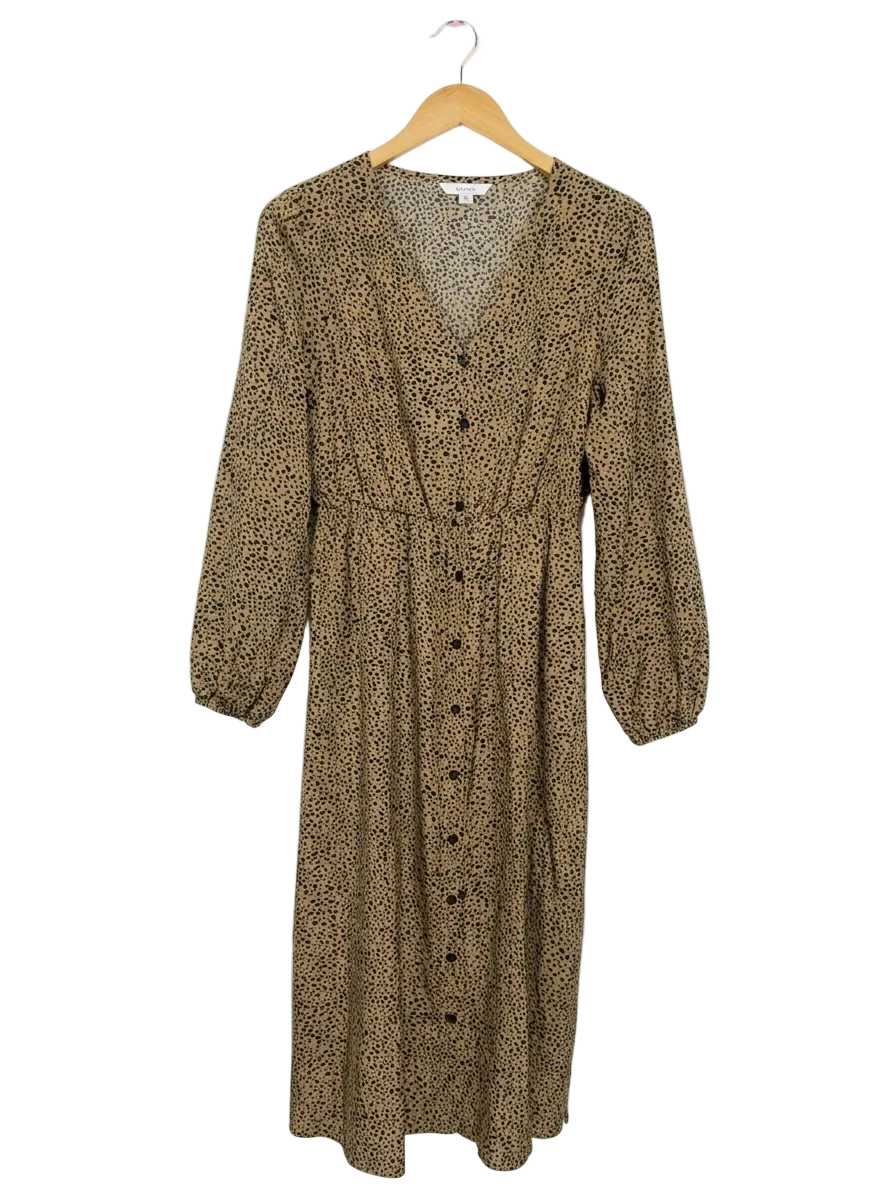 SHEIN |M| BUST 19| B19| DALMATIAN DOT PRINT BUTTON-FRONT MIDI DRESS - TAN