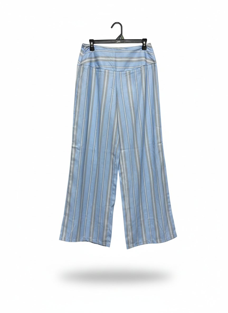 WOMEN'S HIGH-WAISTED VERTICAL STRIPED WIDE-LEG PANTS IN SKY BLUE |M| WAIST 29|