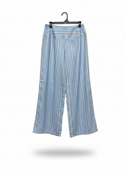WOMEN'S HIGH-WAISTED VERTICAL STRIPED WIDE-LEG PANTS IN SKY BLUE |M| WAIST 29|