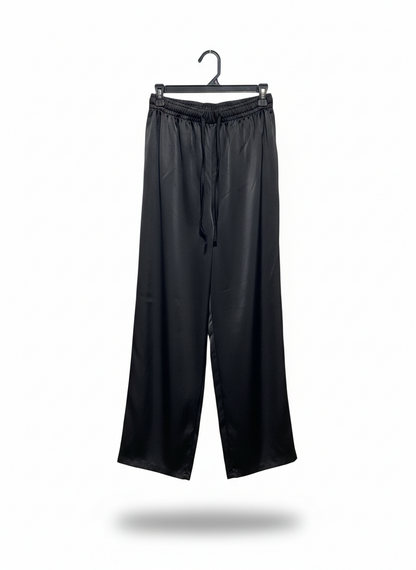 BRILLIANT |S| WAIST 24| LUMINOUS NOIR SATIN WIDE-LEG TROUSERS