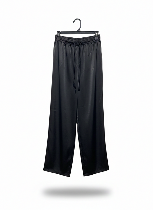 BRILLIANT |S| WAIST 24| LUMINOUS NOIR SATIN WIDE-LEG TROUSERS