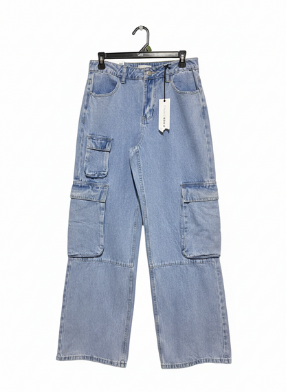 STNDRD DENIM |L| WAIST 30| High-Waist Wide-Leg Denim Cargo Pants for Women