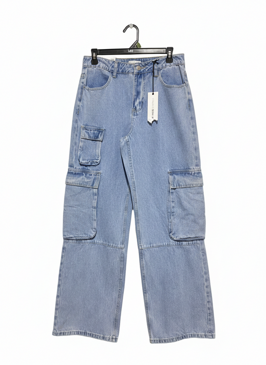 STNDRD DENIM |L| WAIST 30| High-Waist Wide-Leg Denim Cargo Pants for Women