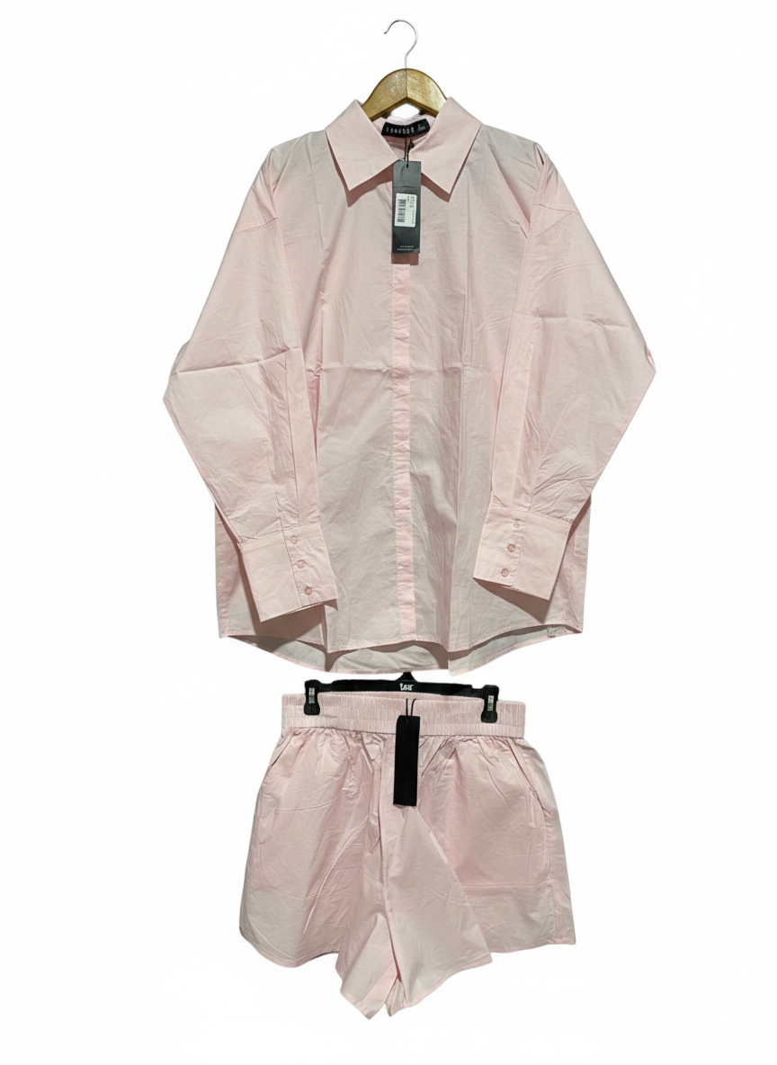 LIONESS |L| PALE PINK OVERSIZED COTTON SHIRT SET