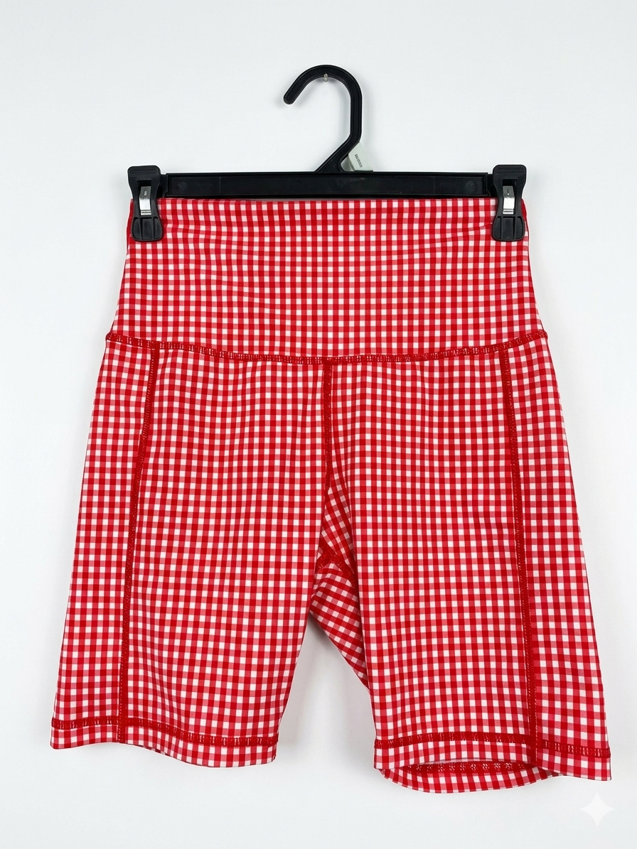 SLINKII |XS| WAIST 24| B20| RED GINGHAM CHECK BIKER SHORTS