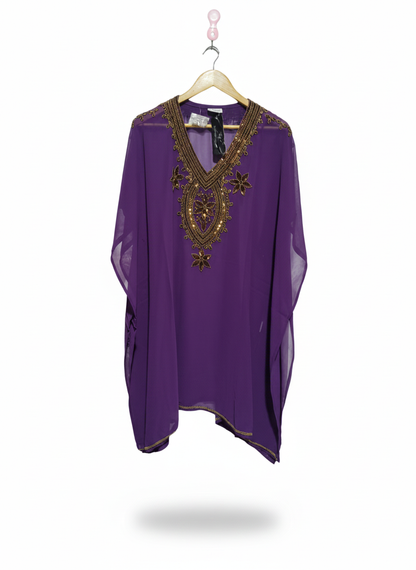KOHINOOR FASHION|FREE SIZE|PURPLE KAFTAN TOP WITH GOLD BEAD EMBELLISHMENTS