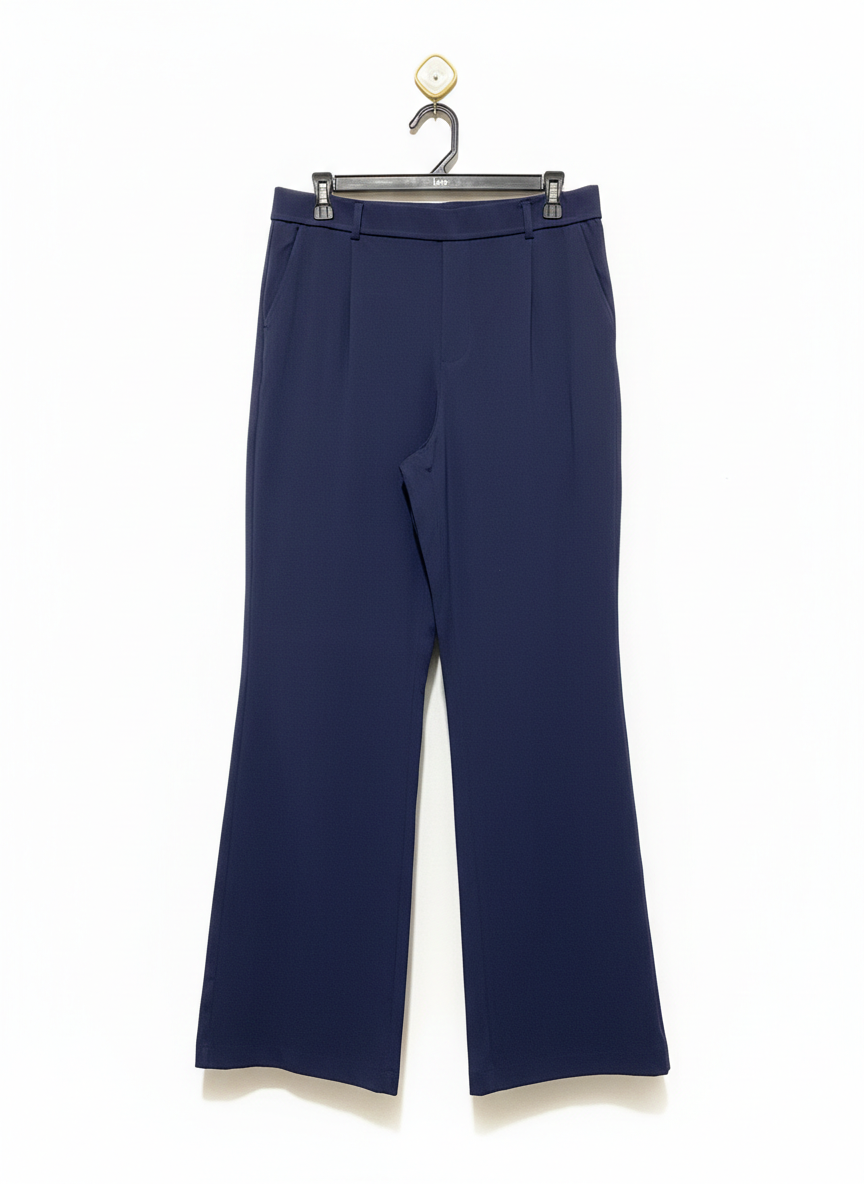 HALARA |L| WAIST 32| WOMEN'S HIGH-WAISTED FLARE DRESS TROUSERS - NAVY BLUE