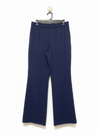 HALARA |L| WAIST 32| WOMEN'S HIGH-WAISTED FLARE DRESS TROUSERS - NAVY BLUE