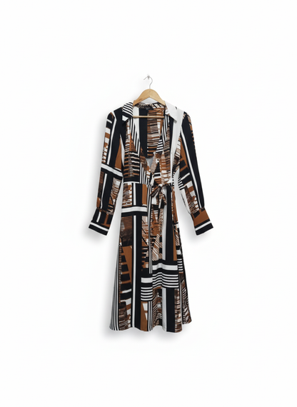 Next Black & White Geometric Print Tie-Waist Midi Shirtdress