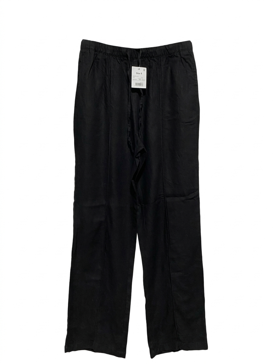 ANKO |M| WAIST 28| B7| BLACK ELASTIC WAIST WIDE-LEG LINEN-LOOK TROUSERS