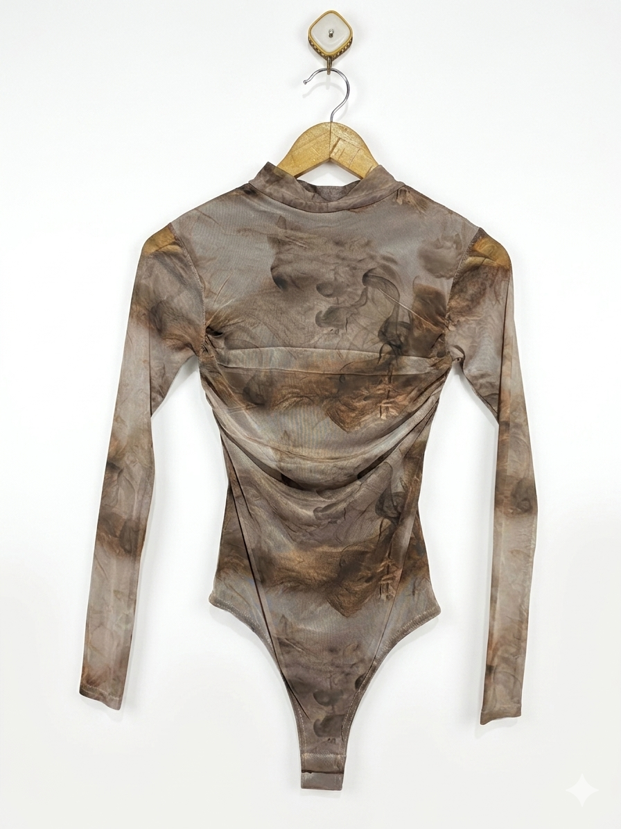 PRETTYLITTLE THING |XS| BUST 13| B24| PREMIUM ABSTRACT PRINT MESH BODYSUIT