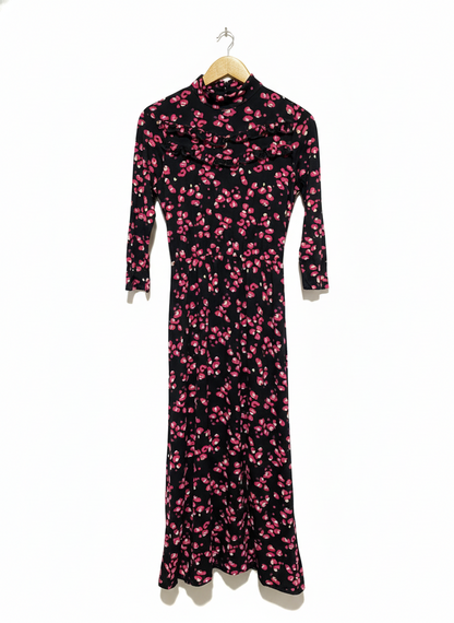 NEXT |XS\S| BUST 17|C5| Black & Pink Floral Patchwork Print Long Sleeve Midi Dress