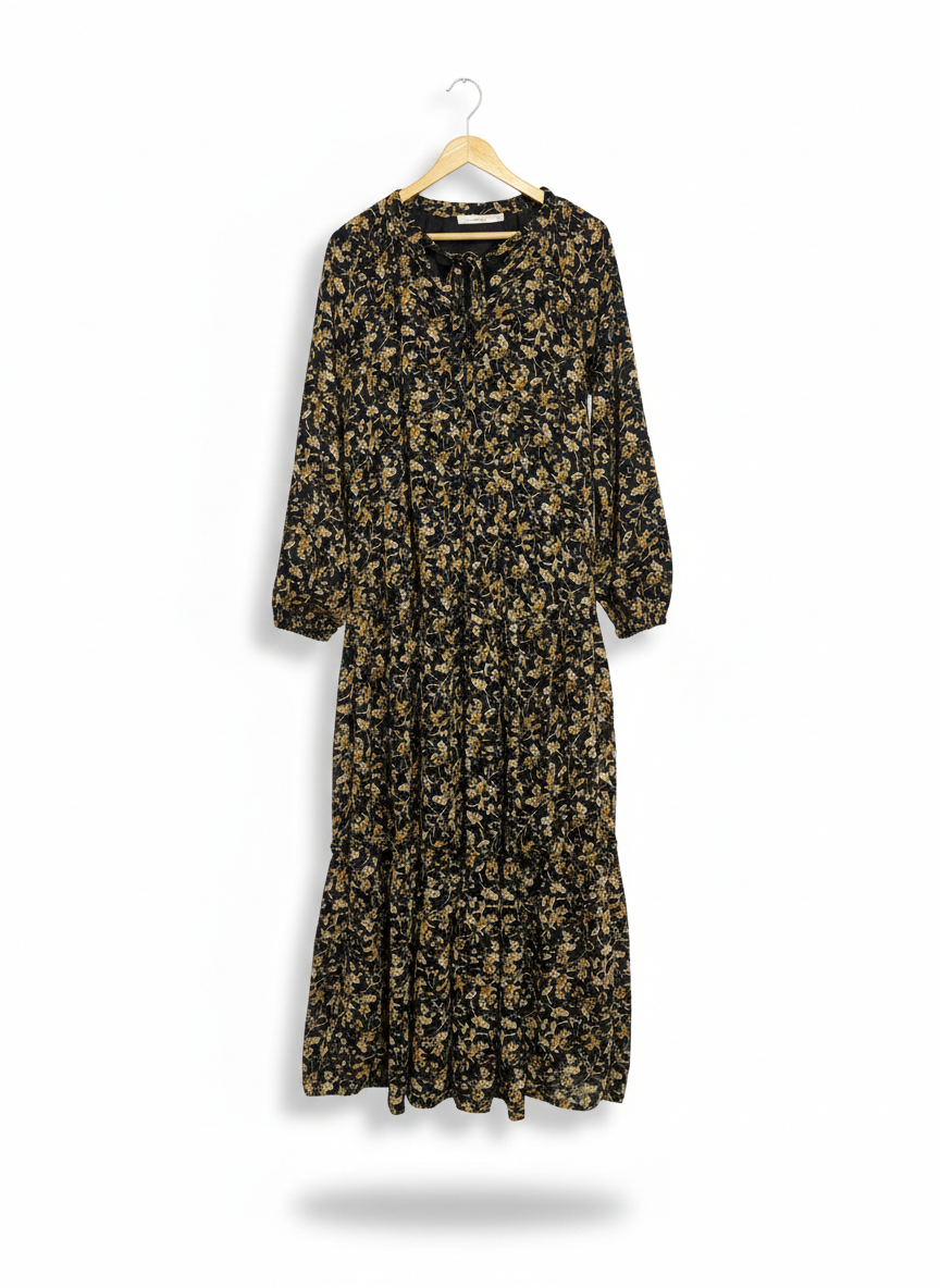 LORRAINE |L| BUST 21| C6|LONG-SLEEVE TIERED FLORAL MAXI DRESS