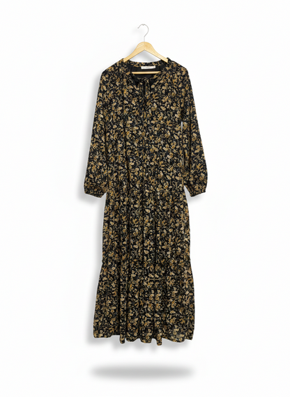 LORRAINE |L| BUST 21| C6|LONG-SLEEVE TIERED FLORAL MAXI DRESS