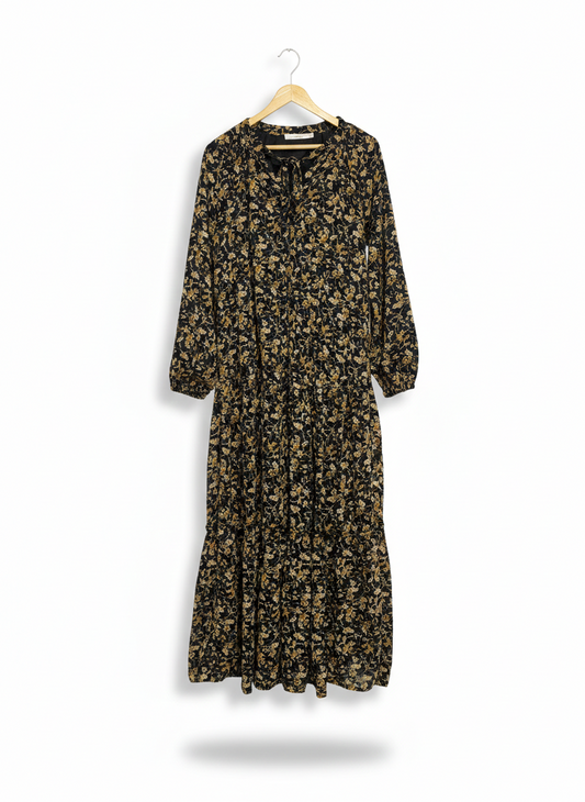 LORRAINE |L| BUST 21| C6|LONG-SLEEVE TIERED FLORAL MAXI DRESS