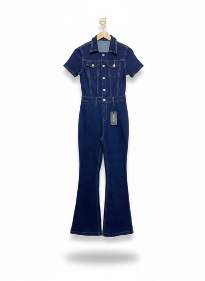 SHEIN |M| BUST 16| WOMEN'S SHORT-SLEEVE DENIM JUMPSUIT IN DARK INDIGO