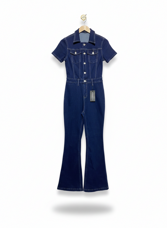 SHEIN |M| BUST 16| WOMEN'S SHORT-SLEEVE DENIM JUMPSUIT IN DARK INDIGO