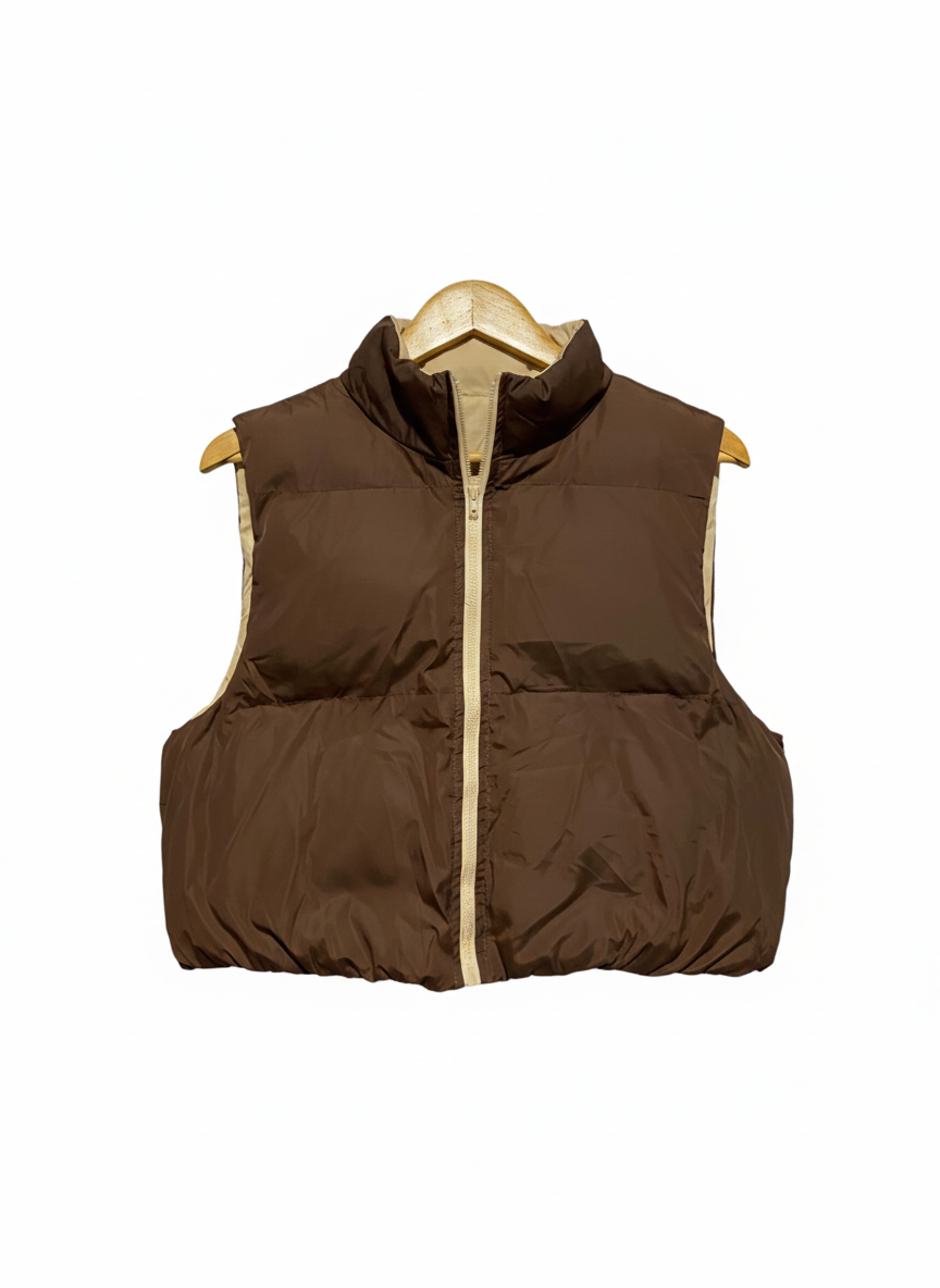 SHEIN|L|BUST 20|REVERSIBLE BROWN AND BEIGE PUFFER VEST
