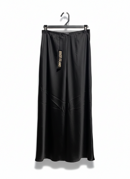 RIVER ISLAND |S| WAIST 26| BLACK SATIN MIDI SKIRT