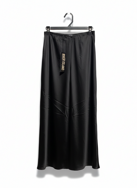 RIVER ISLAND |S| WAIST 26| BLACK SATIN MIDI SKIRT