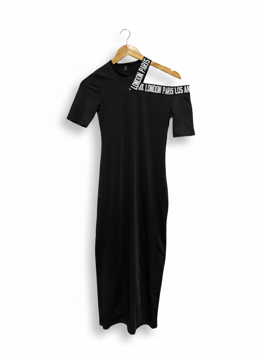 MAI & FUN |L| BUST 15| C5| BLACK CUT-OUT LOGO MAXI DRESS