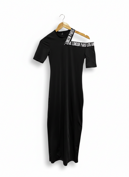 MAI & FUN |L| BUST 15| C5| BLACK CUT-OUT LOGO MAXI DRESS