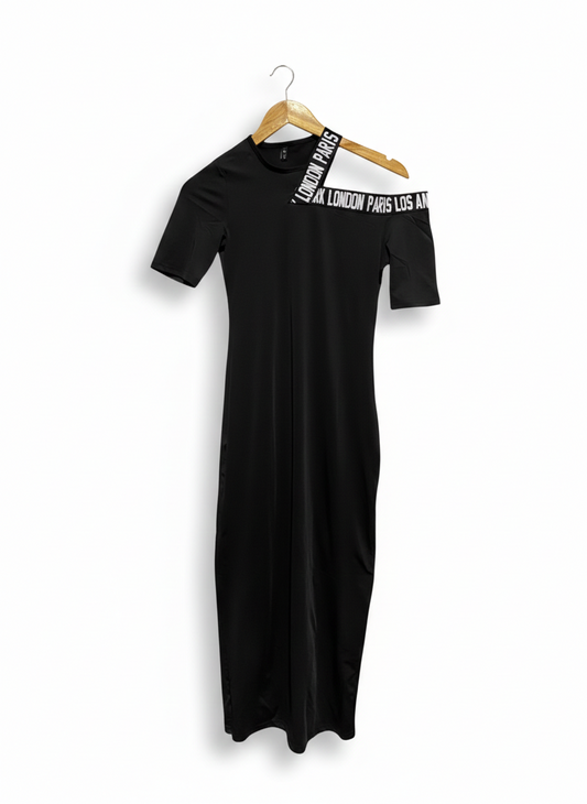 MAI & FUN |L| BUST 15| C5| BLACK CUT-OUT LOGO MAXI DRESS