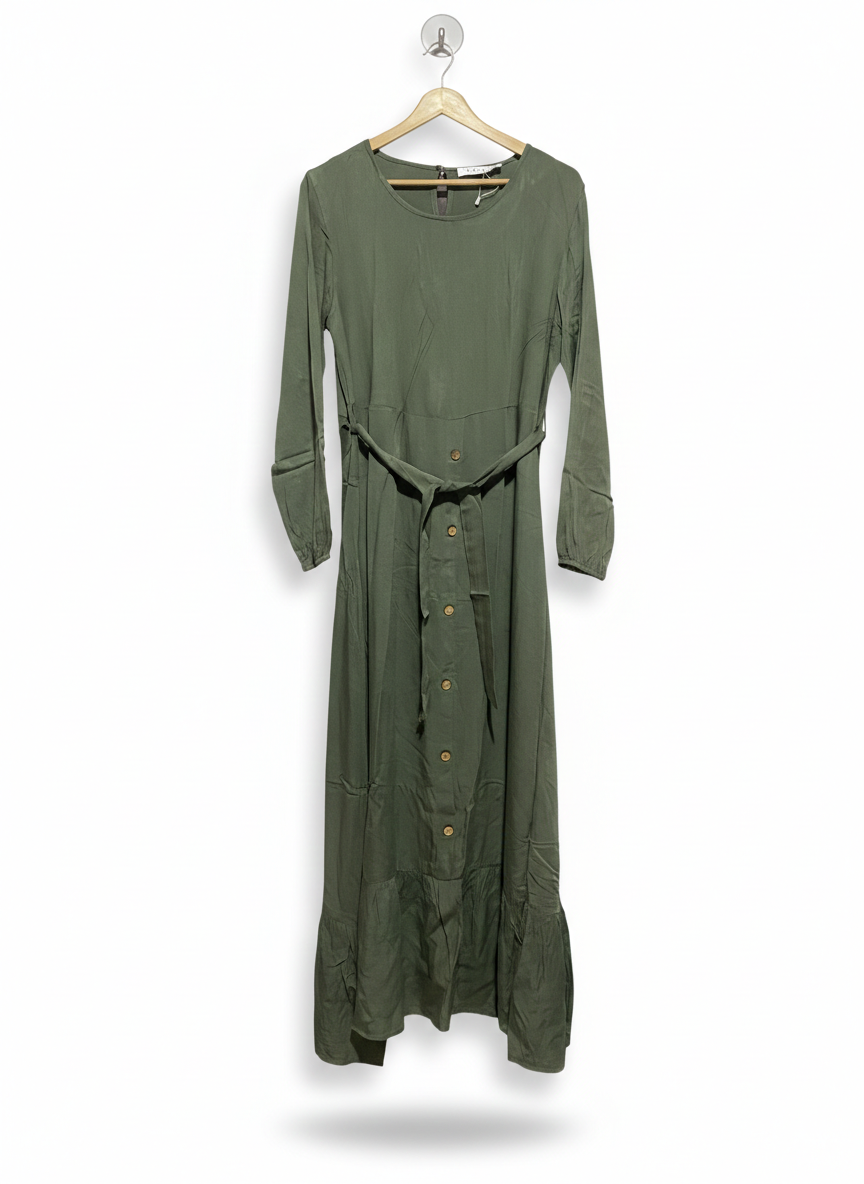 P L D |S| BUST 18| C3| OLIVE GREEN TIERED MAXI DRESS