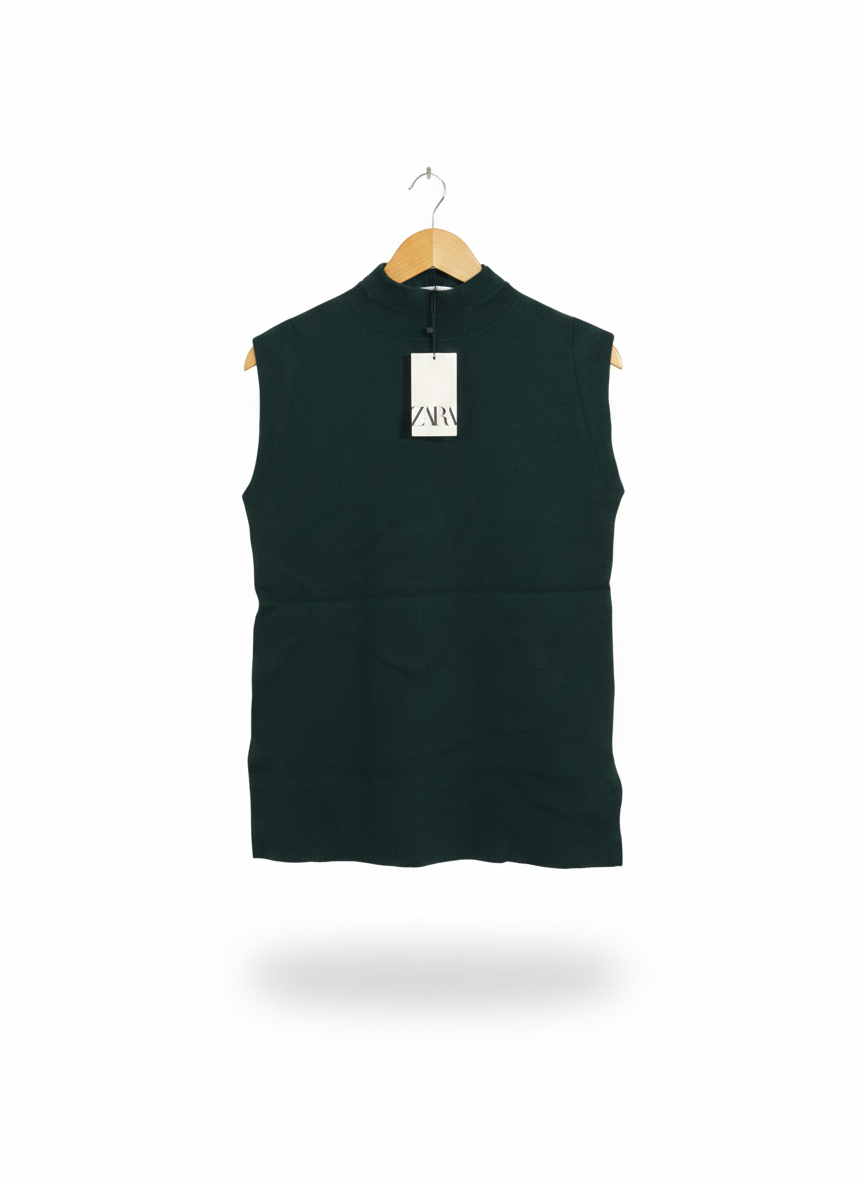 ZARA|S|BUST 18|SHOULDER PAD KNIT HIGH COLLAR SLEEVELESS TOP