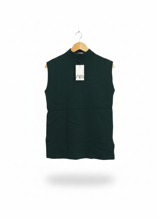 ZARA|S|BUST 18|SHOULDER PAD KNIT HIGH COLLAR SLEEVELESS TOP