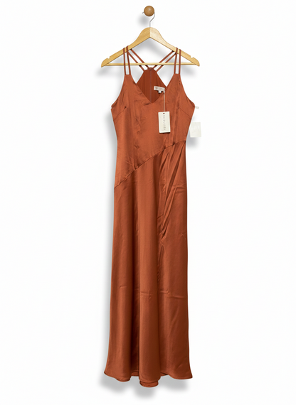 CHANCERY |M| BUST 15| TERRACOTTA SATIN STRAPPY MAXI DRESS