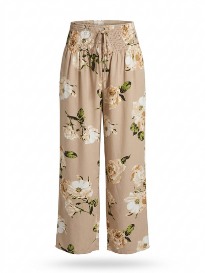 SHEIN CURVE |XS| WAIST 24| B24| PREMIUM BEIGE FLORAL WIDE-LEG TROUSERS - RELAXED BOHO CHIC LOUNGE PANTS
