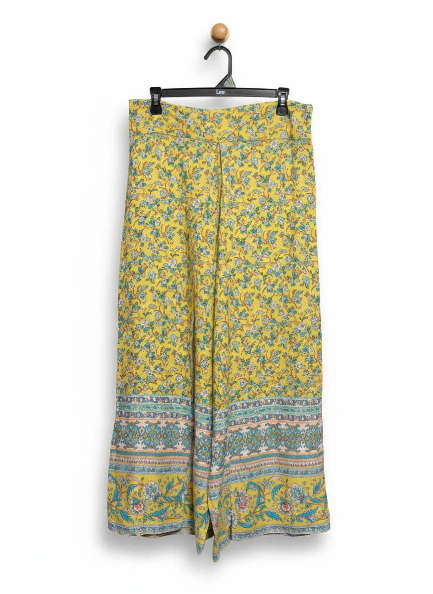 NEW U COLLECTION |XL| WAIST 33| SUNSHINE FLORAL WIDE-LEG TROUSERS VIBRANT YELLOW PALAZZO