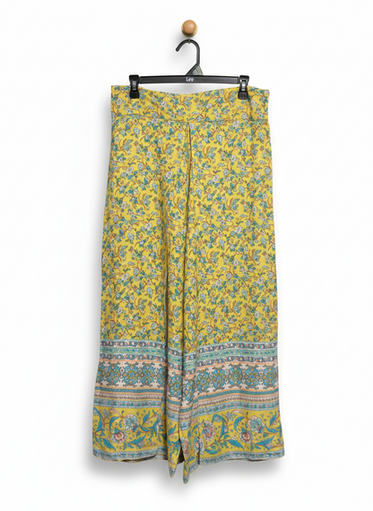 NEW U COLLECTION |XL| WAIST 33| SUNSHINE FLORAL WIDE-LEG TROUSERS VIBRANT YELLOW PALAZZO