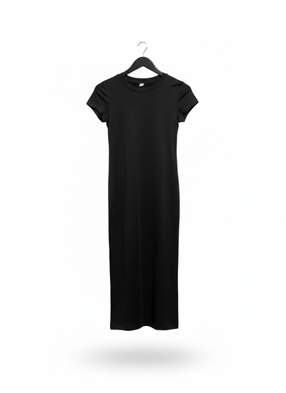 SHEIN |M| BUST 15| BLACK RIBBED T-SHIRT STYLE MAXI DRESS
