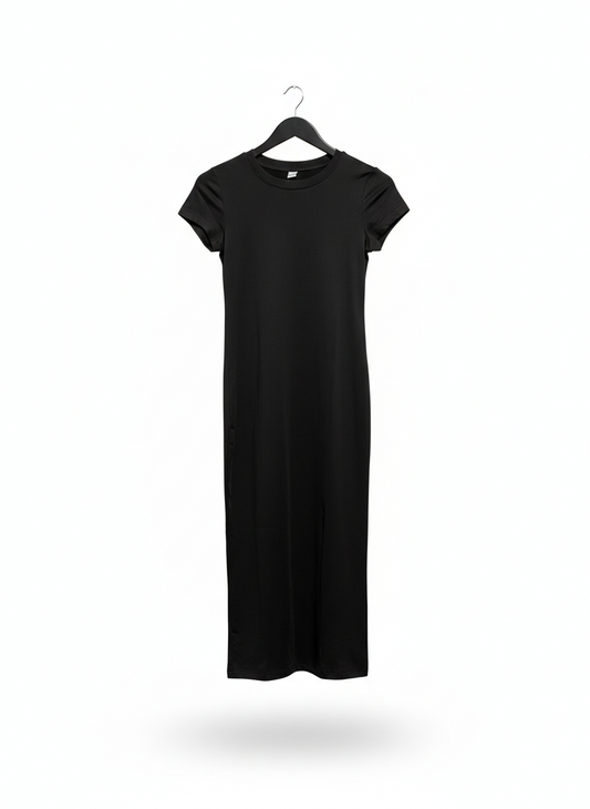SHEIN |M| BUST 15| BLACK RIBBED T-SHIRT STYLE MAXI DRESS