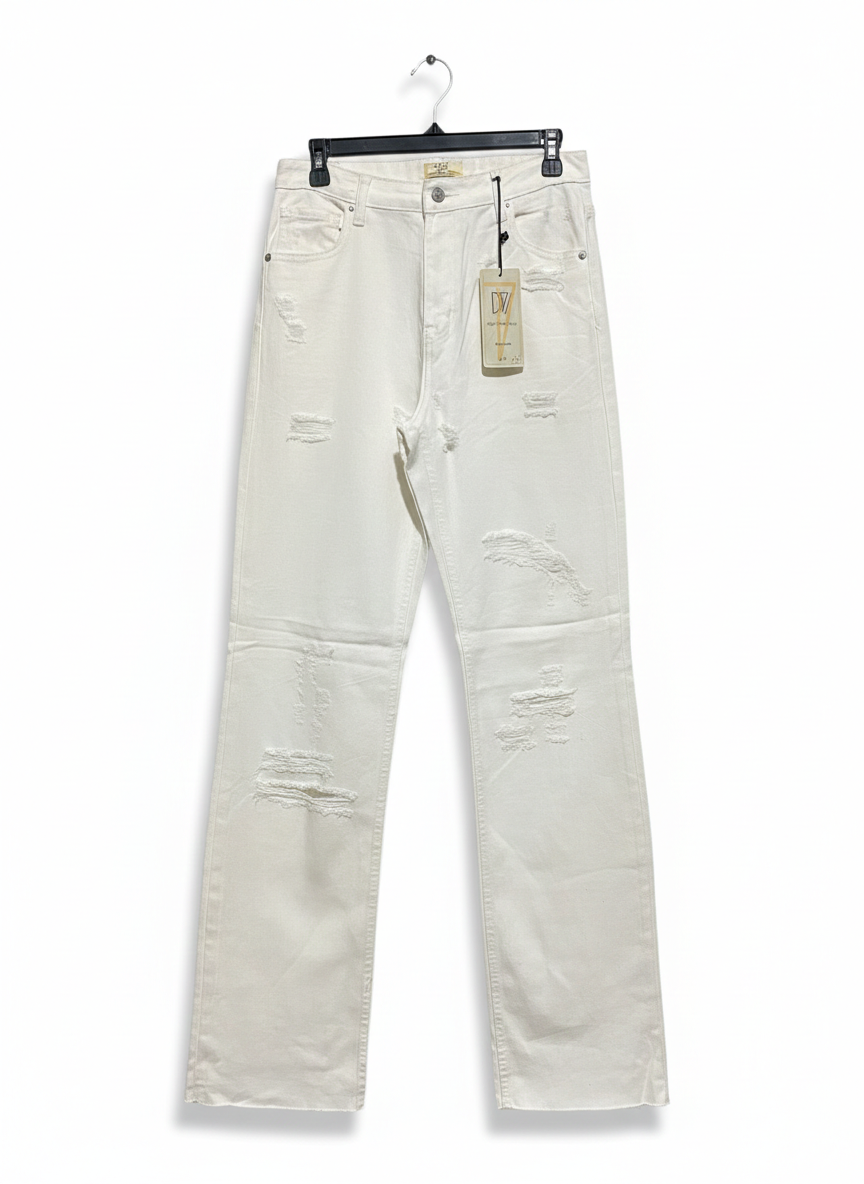 DVI |L| WAIST 30| White, Distressed, Wide-Leg Denim Pants