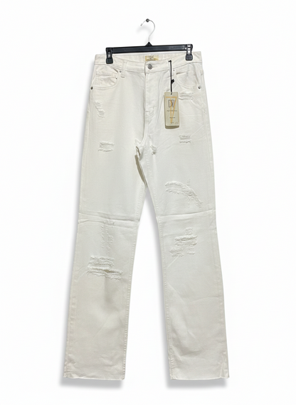 DVI |L| WAIST 30| White, Distressed, Wide-Leg Denim Pants