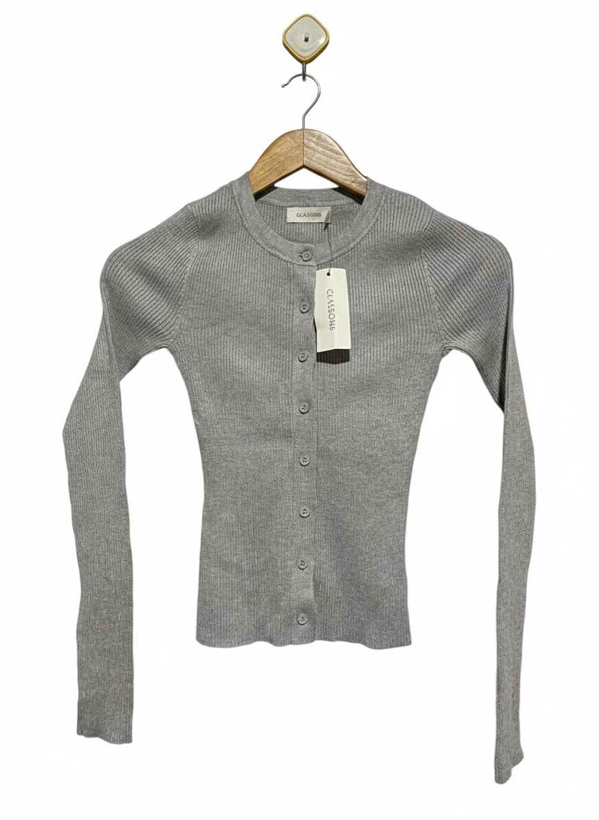 GLASONS |XS| BUST 12| GREY RIBBED BUTTON-UP CARDIGAN