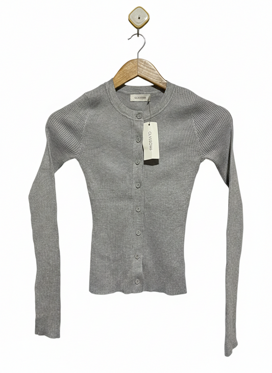 GLASONS |XS| BUST 12| GREY RIBBED BUTTON-UP CARDIGAN