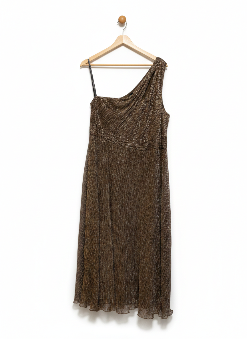 FOREVER NEW |L| BUST 19|B24| METALLIC BRONZE ONE-SHOULDER MIDI DRESS